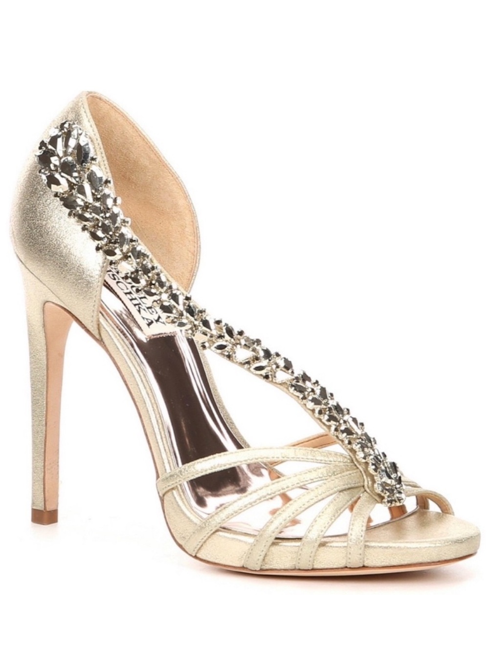 Badgley Mischka Emma Embellished Crystal Encrusted Heels Champagne Gold Metallic